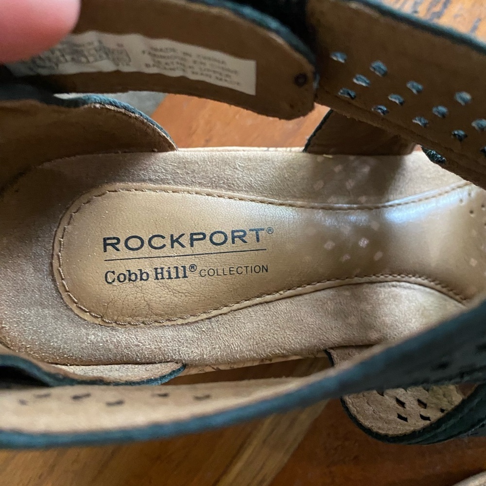 Rockport Women's Cobb Hill Black Leather Laser Cut Design Wedge Sandals Size 9 - Picture 6 of 13